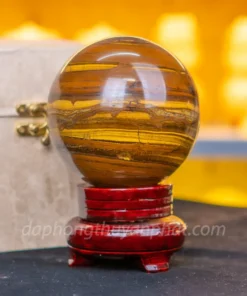 Quả Cầu Đá Phong Thủy Thạch Anh Mắt Hổ Nâu Vàng 2,03kg M03901
