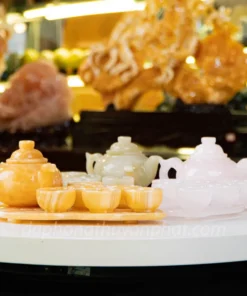 Ấm Chén Đá Tự Nhiên - Bộ Ấm Trà Khay Chiếc Lá - Ngọc Hoàng Long, Ngọc Onyx Trắng, Ngọc Onyx Xanh - M2242, 2253