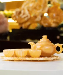 Ấm Chén Đá Tự Nhiên - Bộ Ấm Trà Khay Chiếc Lá - Ngọc Hoàng Long, Ngọc Onyx Trắng, Ngọc Onyx Xanh - M2242, 2253