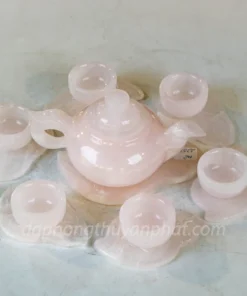 Ấm Chén Đá Tự Nhiên - Bộ Ấm Trà Thờ Khay Hình Chiếc Lá Nhỏ Chất Liệu Ngọc Onyx Trắng, Ngọc Onyx Xanh - M2253