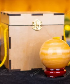 Qủa cầu đá màu vàng | quả cầu phong thủy màu vàng đá Onyx 0.69kg - 8cm - M1836