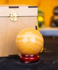 Qủa cầu đá màu vàng | quả cầu phong thủy màu vàng đá Onyx 0.69kg - 8cm - M1836