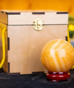 Qủa cầu đá màu vàng | quả cầu phong thủy màu vàng đá Onyx 0.69kg - 8cm - M1836