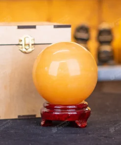 Qủa cầu đá màu vàng | quả cầu phong thủy màu vàng đá Onyx 1.41kg - 10.2cm - M1836