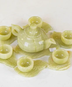 Ấm Chén Đá Tự Nhiên - Bộ Ấm Trà Thờ Khay Hình Chiếc Lá Nhỏ Chất Liệu Ngọc Onyx Trắng, Ngọc Onyx Xanh - M2253