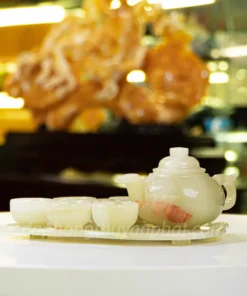 Ấm Chén Đá Tự Nhiên - Bộ Ấm Trà Khay Chiếc Lá - Ngọc Hoàng Long, Ngọc Onyx Trắng, Ngọc Onyx Xanh - M2242, 2253