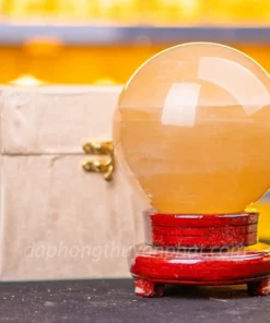 Quả Cầu Phong Thủy Canxit Vàng 13cm - M1660