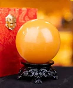 Quả Cầu Đá Phong Thủy Hoàng Long (Onyx) Vàng - 0,7kg - M183607