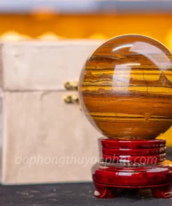 Quả Cầu Đá Phong Thủy Thạch Anh Mắt Hổ Nâu Vàng 2,03kg M03901