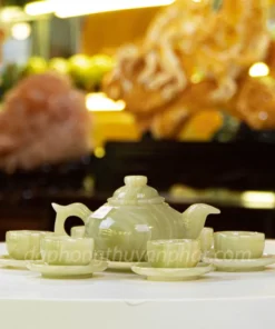 Ấm Chén Đá Tự Nhiên - Bộ Ấm Trà Khay Tròn Rời Bằng Chất Liệu Ngọc Onyx Trắng, Ngọc Onyx Xanh - M2253-02