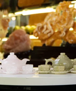 Ấm Chén Đá Tự Nhiên - Bộ Ấm Trà Khay Tròn Rời Bằng Chất Liệu Ngọc Onyx Trắng, Ngọc Onyx Xanh - M2253-02