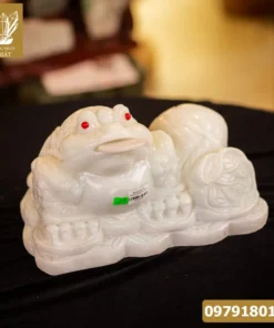 Thiềm Thừ (Cóc 3 Chân, Cóc Ngậm Tiền) Ngọc Marble Trắng Tự Nhiên 19kg - M2015