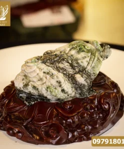 Thiềm Thừ Ngọc | Thiềm Thừ Ngọc Phỉ Thúy | Thiềm Thừ (Cóc 3 Chân, Cóc Ngậm Tiền) Ngọc Jadeit Tự Nhiên Cao Cấp, Đã Lên Đế Gỗ - M0693