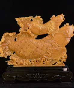 Tác Phẩm Cá Rồng Đá Phong Thủy, Đá Ngọc Onyx Vàng (Quà Tặng Phong Thủy VIP) M2423