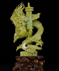 Tác Phẩm Thanh Long Quyền Bính Đá Phong Thủy, Đá Ngọc Onyx Xanh (Quà Tặng Phong Thủy VIP) M2378