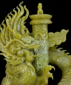 Tác Phẩm Thanh Long Quyền Bính Đá Phong Thủy, Đá Ngọc Onyx Xanh (Quà Tặng Phong Thủy VIP) M2378