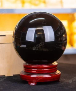 Qủa cầu phong thủy màu đen | Đá núi lửa obsidian đen 7.97kg - 17cm - M0833