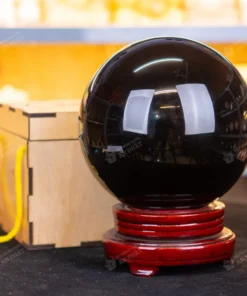 Qủa cầu phong thủy màu đen | Đá núi lửa obsidian đen 7.97kg - 17cm - M0833