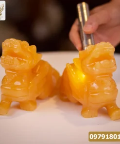 Cặp Tỳ Hưu Màu Vàng | Tỳ Hưu Đá Ngọc Hoàng Long 15cm - M0645