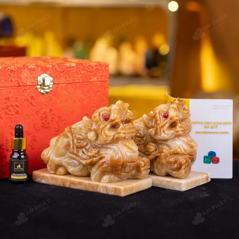 Cặp Tỳ Hưu Đá Canxit Nâu Vàng - 3,2kg - M287632