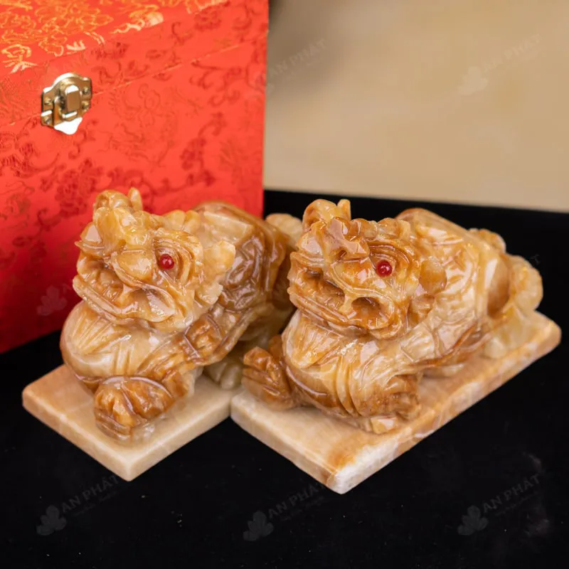 Cặp Tỳ Hưu Đá Canxit Nâu Vàng - 3,2kg - M287632