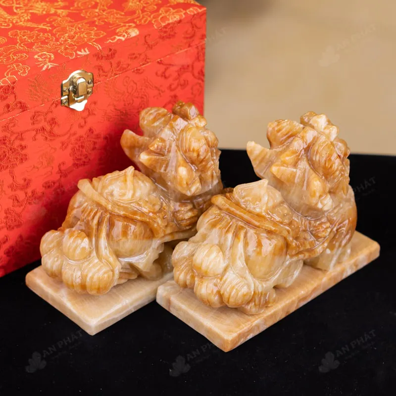 Cặp Tỳ Hưu Đá Canxit Nâu Vàng - 3,2kg - M287632