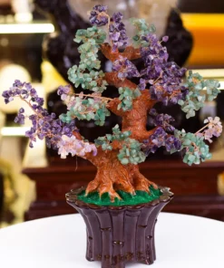 Cây Tài Lộc Đá Thạch Anh Xanh + Tím Size Lớn 48cm, 3,0kg - M07152
