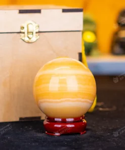 Qủa cầu đá màu vàng | quả cầu phong thủy màu vàng đá Onyx 0.7kg - 8cm - M1836