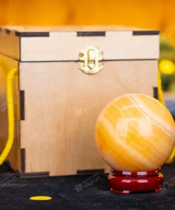 Qủa cầu đá màu vàng | quả cầu phong thủy màu vàng đá Onyx 0.7kg - 8cm - M1836