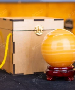 Qủa cầu đá màu vàng | quả cầu phong thủy màu vàng đá Onyx 1.39kg - 10cm - M1836