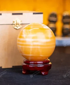 Qủa cầu đá màu vàng | quả cầu phong thủy màu vàng đá Onyx 1.39kg - 10cm - M1836