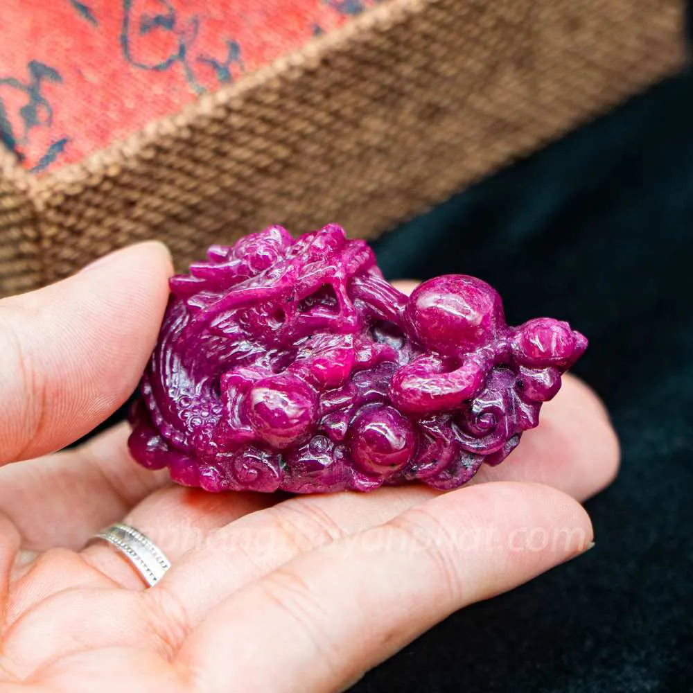 Mặt Phật Bản Mệnh | Mặt Đá Ruby Hình Rồng M2375 - 70,5g