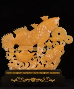 Tác Phẩm Cá Rồng Đại Phát Đá Phong Thủy, Đá Ngọc Onyx (Quà Tặng Phong Thủy VIP) M2391