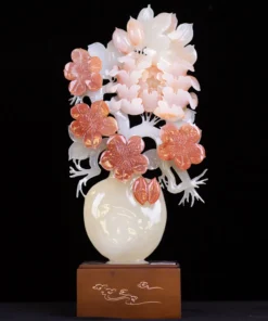 Tác Phẩm Bình Hoa Phú Quý Đá Phong Thủy, Đá Ngọc Onyx (Quà Tặng Phong Thủy VIP) M2395