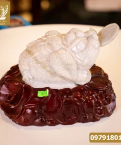 Thiềm Thừ Ngọc | Thiềm Thừ Ngọc Phỉ Thúy | Thiềm Thừ (Cóc 3 Chân, Cóc Ngậm Tiền) Ngọc Jadeit Tự Nhiên Cao Cấp, Đã Lên Đế Gỗ - M14593