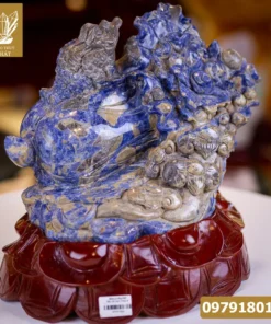 Quà Tặng Phong Thủy Cao Cấp "Thiềm Thừ (Cóc) Cưỡi Bắp Cải Lapiz Lazurite Xanh Tự Nhiên" - M15631