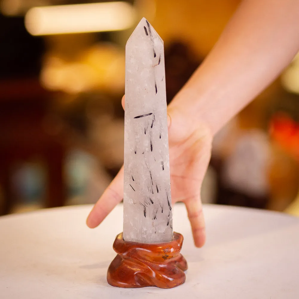 Trụ Đá Thạch Anh Trắng Tóc Đen VIP - M0429