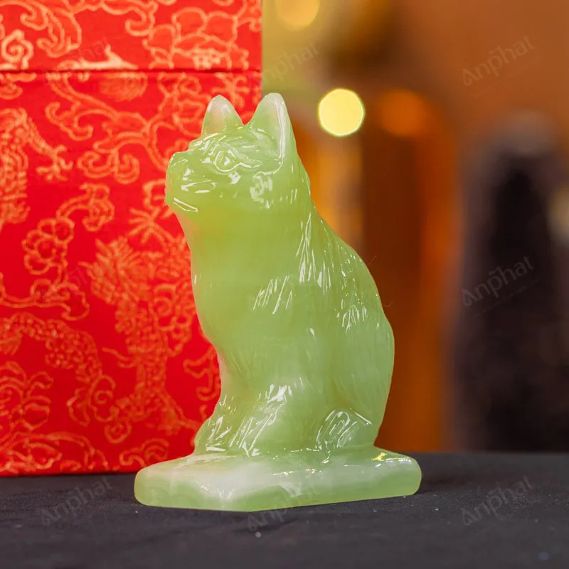 Tượng Mèo Đá Onyx Xanh - 12cm - M29010516