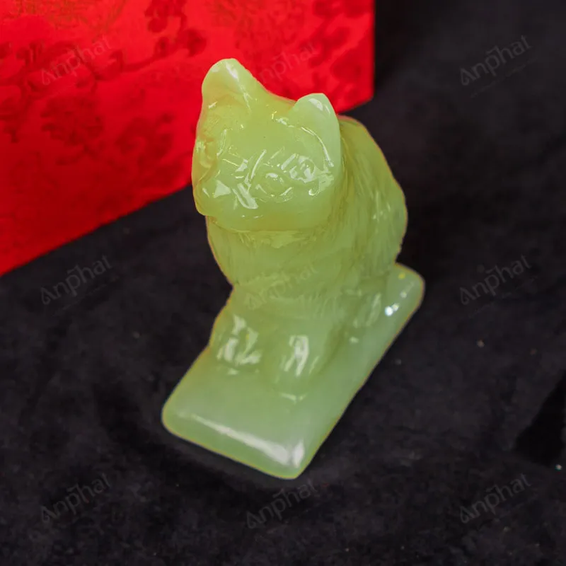 Tượng Mèo Đá Onyx Xanh - 12cm - M29010516